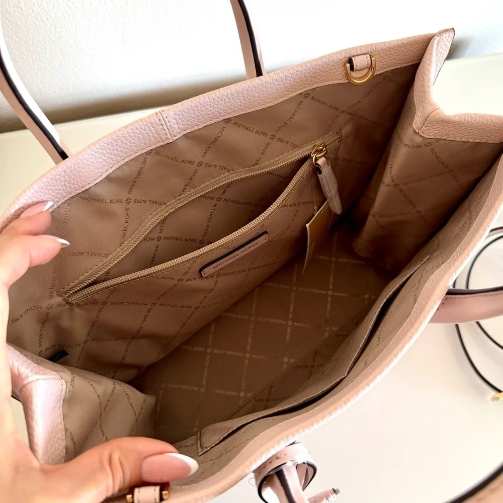 NWT! MICHAEL KORS MIRELLA MEDIUM TOTE LEATHER BAG PINK - Picture 3 of 15